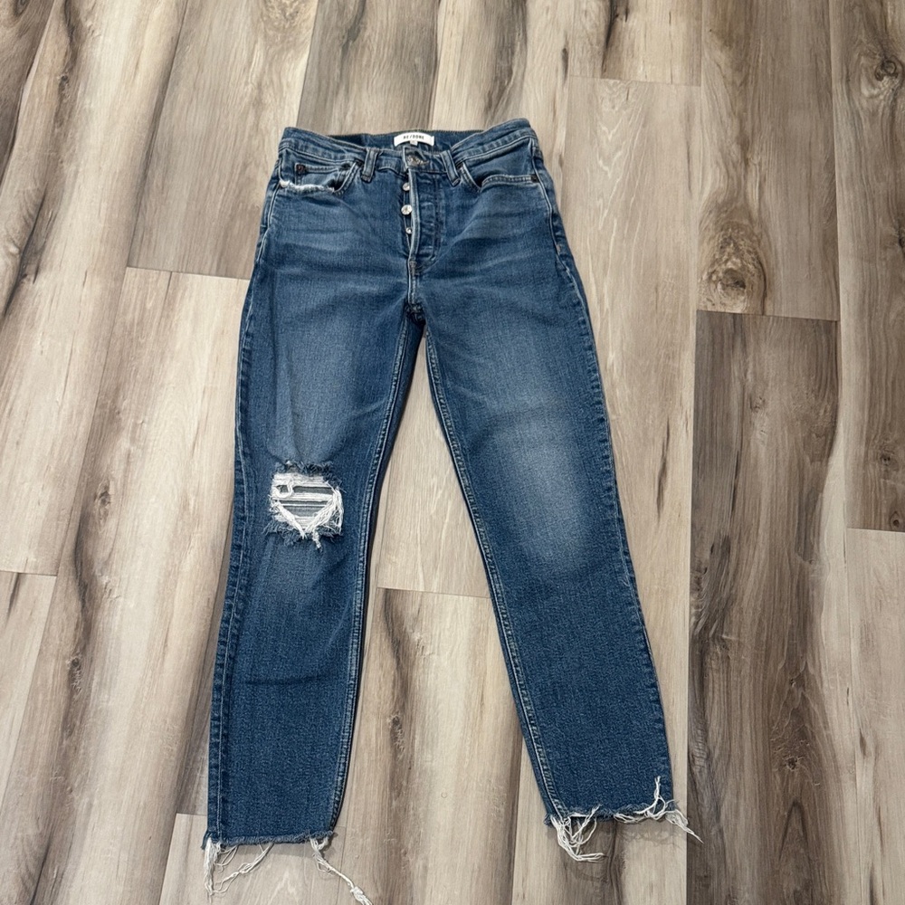 Re/Done Distressed Blue Straight Leg Jeans